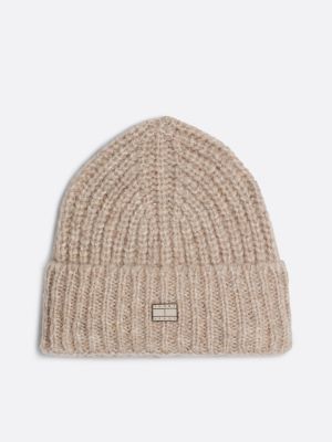 beige city chunky gebreide beanie met wol voor dames - tommy jeans