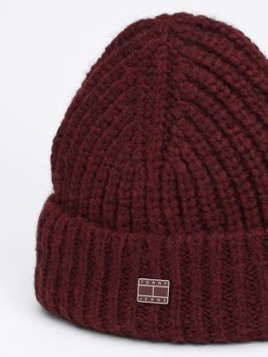 rood city chunky gebreide beanie met wol voor dames - tommy jeans