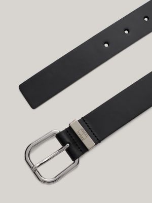 black city debossed logo leather belt for women tommy jeans