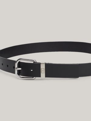 black city debossed logo leather belt for women tommy jeans