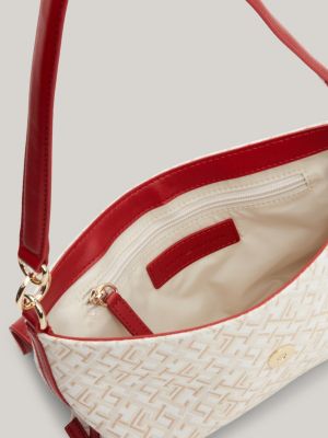 borsa in tela con trama jacquard rosso da donne tommy hilfiger