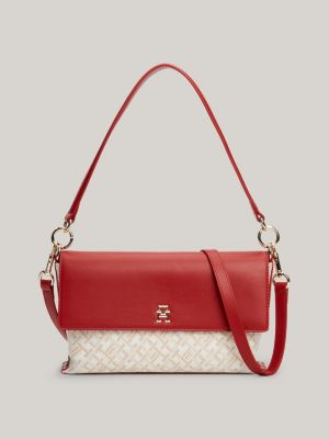 Jacquard Canvas Shoulder Bag Red Tommy Hilfiger