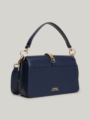 Borsa a tracolla in pelle con catenella Blu Tommy Hilfiger