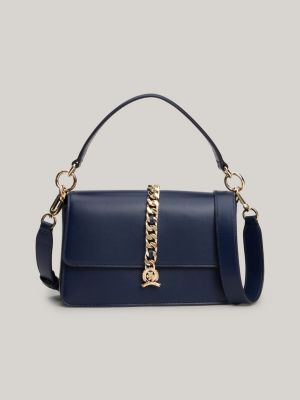 TH Monogram leren crossbodytas met ketting Blauw Tommy Hilfiger