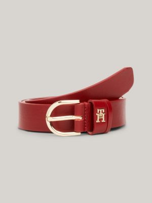 Essential Effortless Leather Belt | Red | Tommy Hilfiger