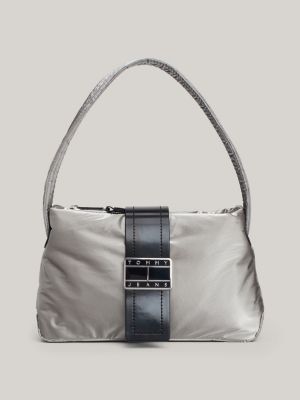 grey metallic shoulder bag for women tommy jeans