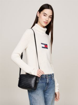 schwarz essential kameratasche mit print für damen - tommy jeans