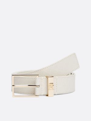 white th monogram leather belt for women tommy hilfiger