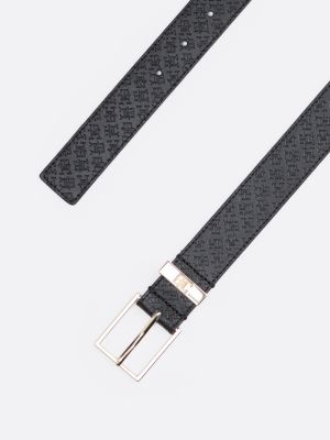 black th monogram leather belt for women tommy hilfiger