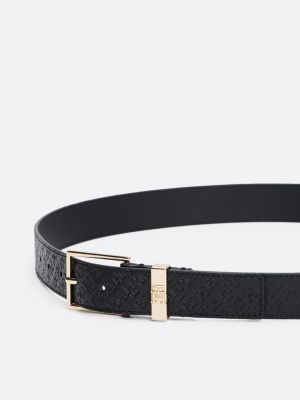 black th monogram leather belt for women tommy hilfiger