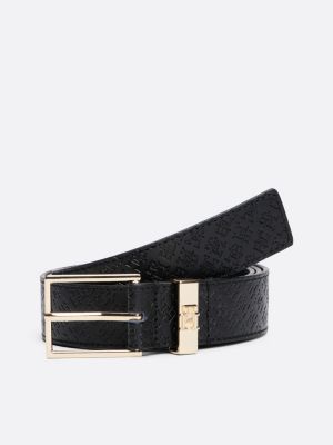 black th monogram leather belt for women tommy hilfiger