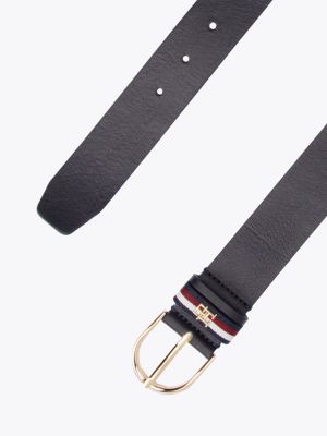 cintura essential in pelle con nastro iconico blu da donne tommy hilfiger