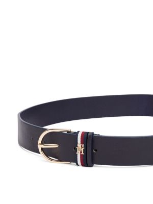 cintura essential in pelle con nastro iconico blu da donne tommy hilfiger