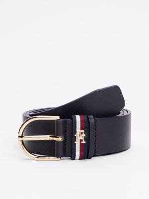 blue essential signature tape leather belt for women tommy hilfiger