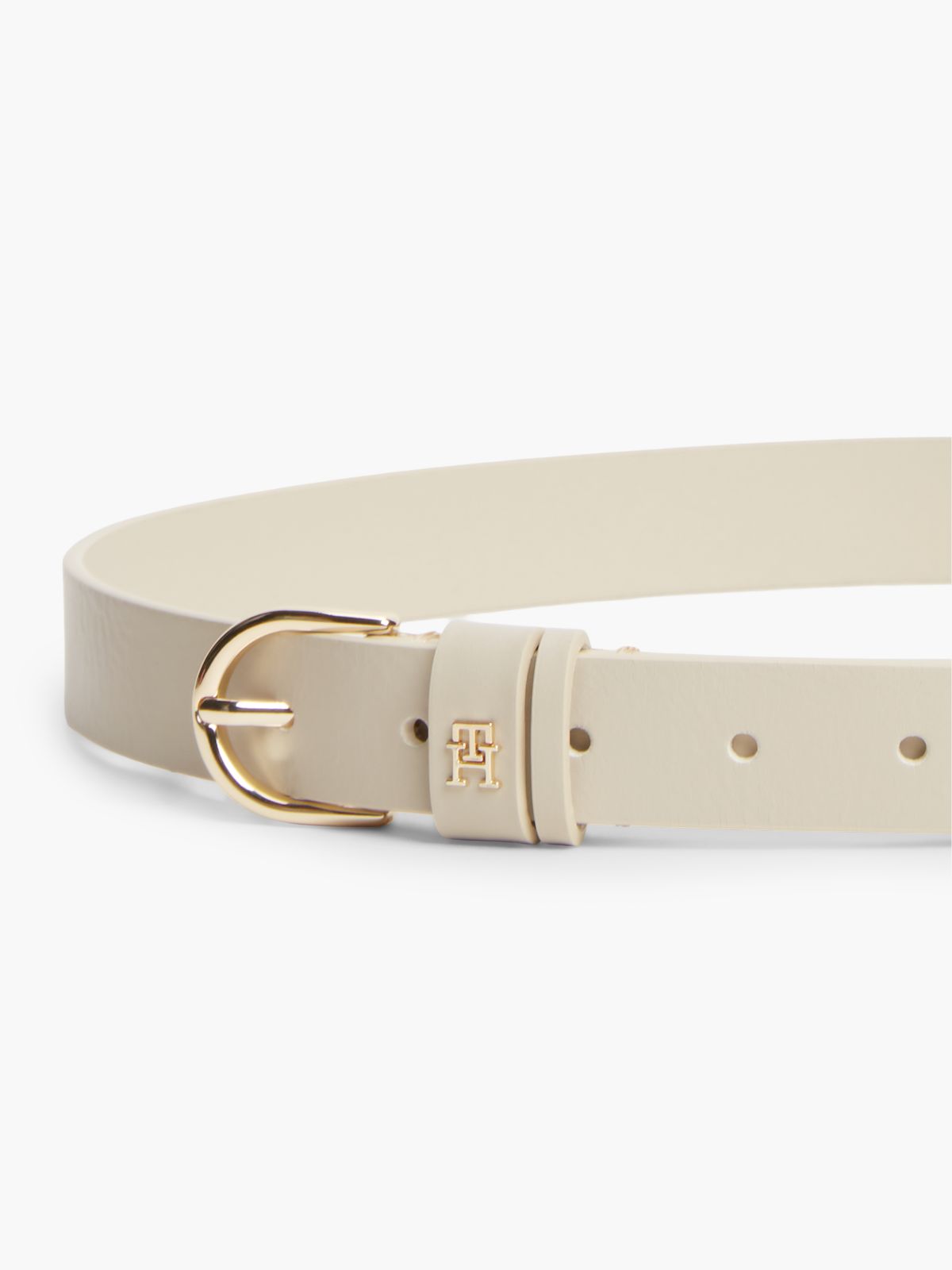 TH Monogram Leather Belt — Beige