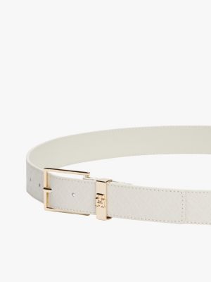 white essential th monogram leather belt for women tommy hilfiger