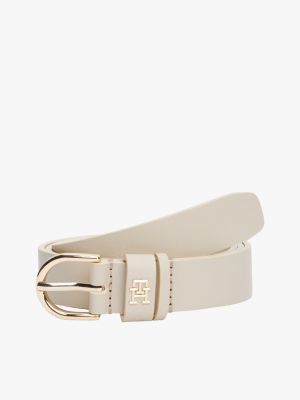 white essential th monogram leather belt for women tommy hilfiger