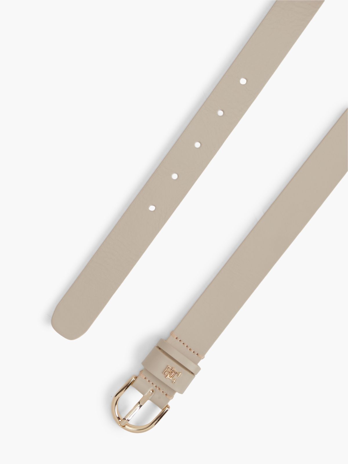 TH Monogram Leather Belt — Beige