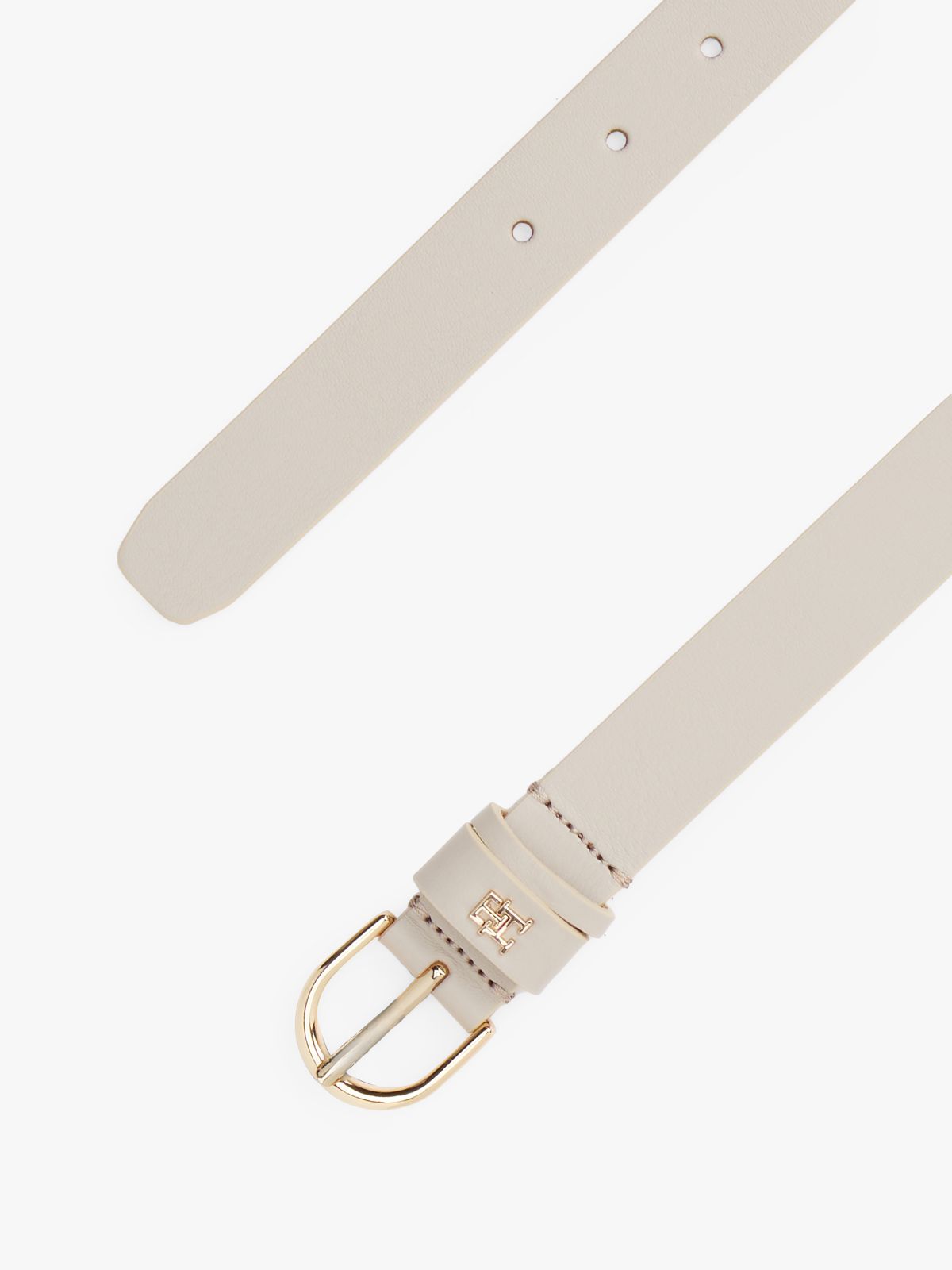 TH Monogram Leather Belt — Beige
