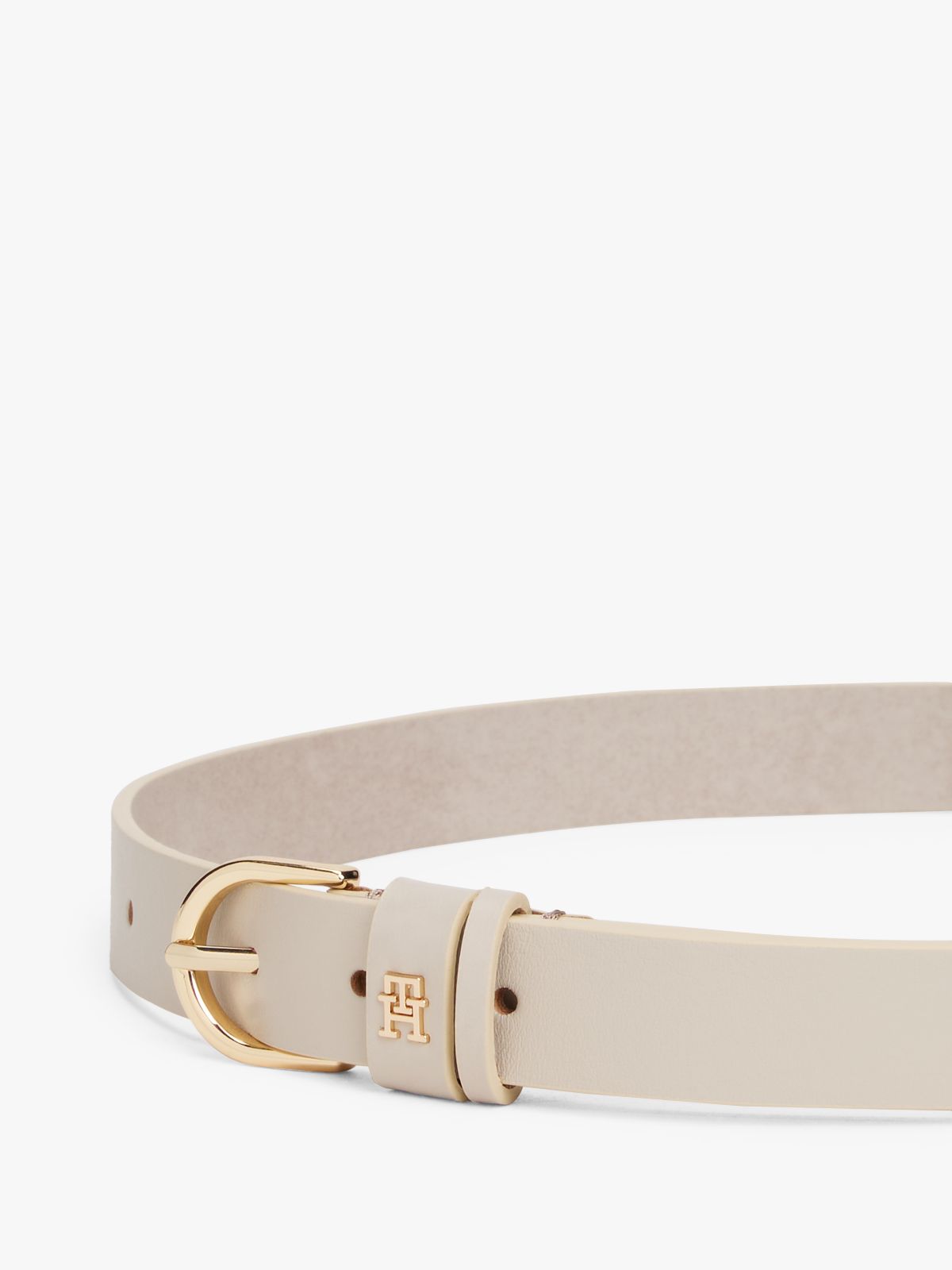 TH Monogram Leather Belt — Beige