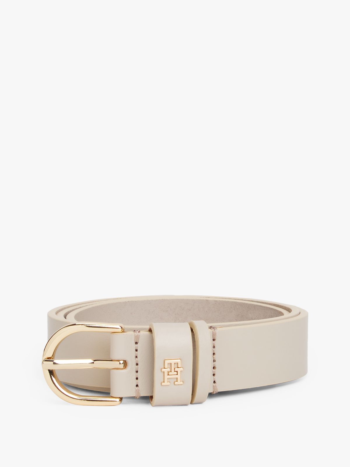 TH Monogram Leather Belt — Beige