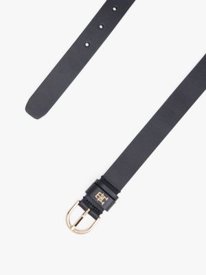 blauw essential leren riem met th-monogram voor dames - tommy hilfiger