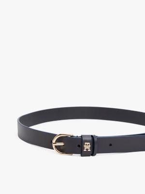 blauw essential leren riem met th-monogram voor dames - tommy hilfiger