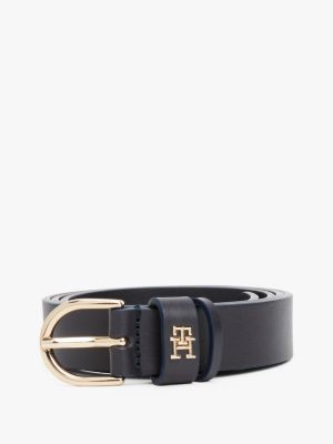 blauw essential leren riem met th-monogram voor dames - tommy hilfiger