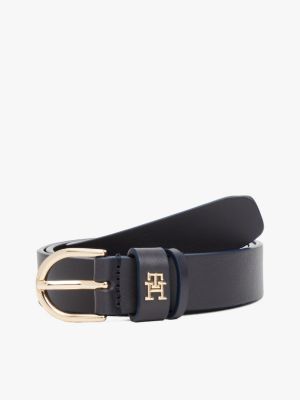 blue essential th monogram leather belt for women tommy hilfiger