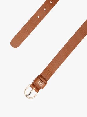 brown essential th monogram leather belt for women tommy hilfiger