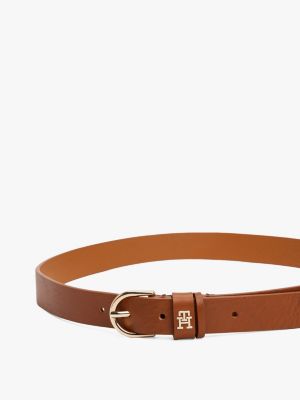 ceinture essential en cuir à monogramme th marron pour femmes tommy hilfiger