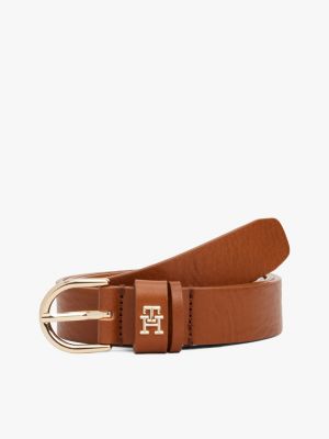 ceinture essential en cuir à monogramme th marron pour femmes tommy hilfiger