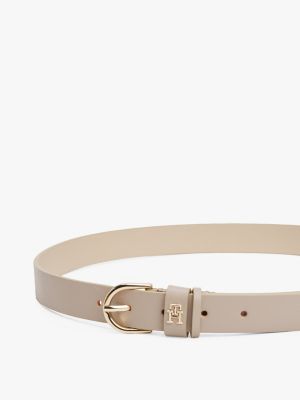 beige essential th monogram leather belt for women tommy hilfiger