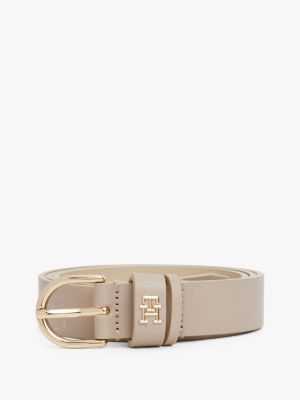 beige essential th monogram leather belt for women tommy hilfiger