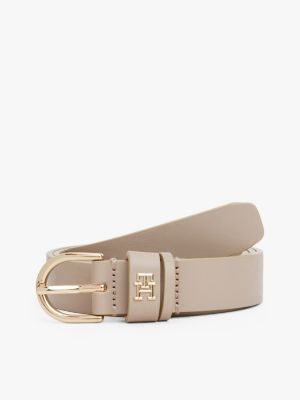 beige essential th monogram leather belt for women tommy hilfiger