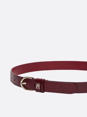 cintura essential in pelle con monogramma th rosso da donne tommy hilfiger