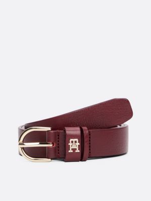 ceinture essential en cuir à monogramme th red pour femmes tommy hilfiger