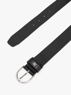 black th monogram round buckle belt for women tommy hilfiger