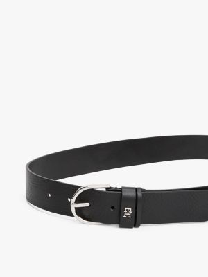 black th monogram round buckle belt for women tommy hilfiger