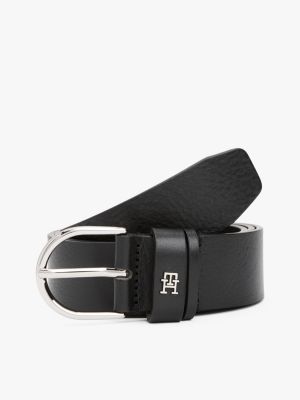 black th monogram round buckle belt for women tommy hilfiger