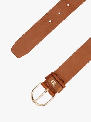 brown th monogram round buckle belt for women tommy hilfiger