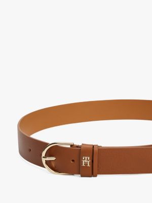 brown th monogram round buckle belt for women tommy hilfiger