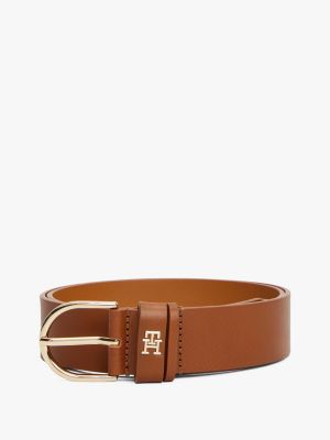 brown th monogram round buckle belt for women tommy hilfiger