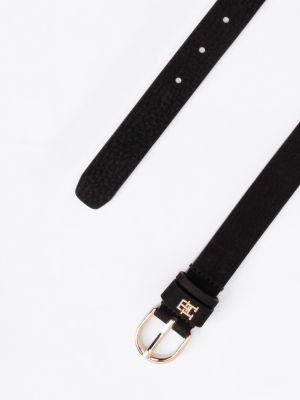 black essential textured leather belt for women tommy hilfiger