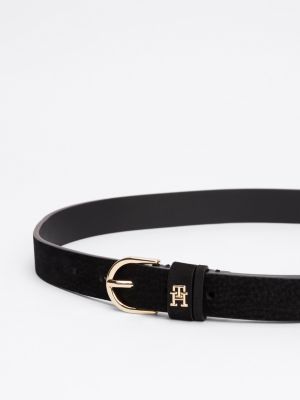 black essential textured leather belt for women tommy hilfiger