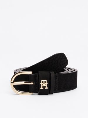 black essential textured leather belt for women tommy hilfiger