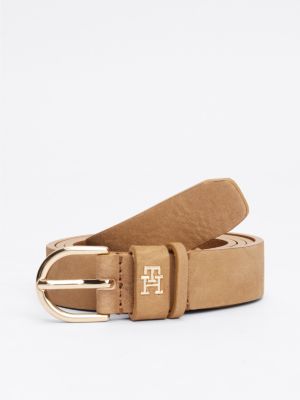 brown essential getextureerde leren riem voor dames - tommy hilfiger