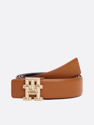 brown th monogram reversible leather belt for women tommy hilfiger