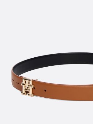 brown th monogram reversible leather belt for women tommy hilfiger