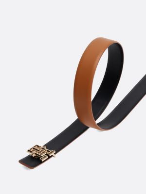 brown reversible leren riem met th-monogram voor dames - tommy hilfiger